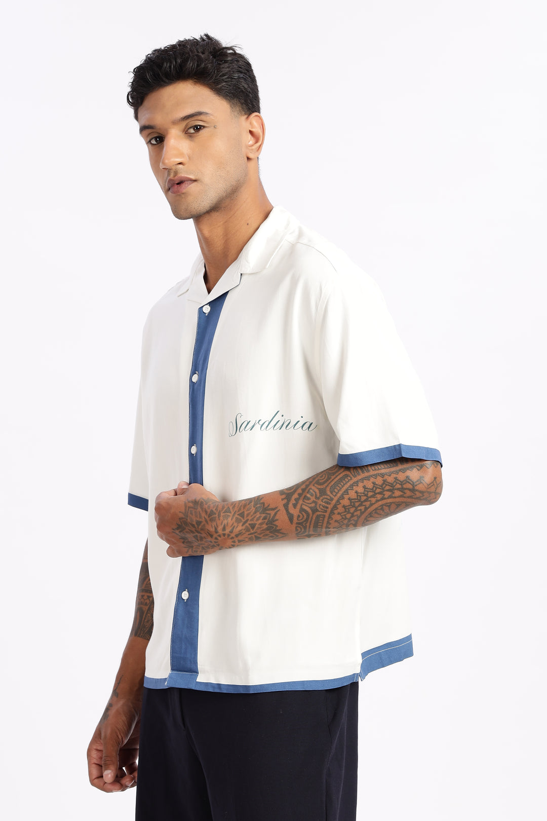Ocean: Blue Oversized Boxy Fit Cuban Shirt