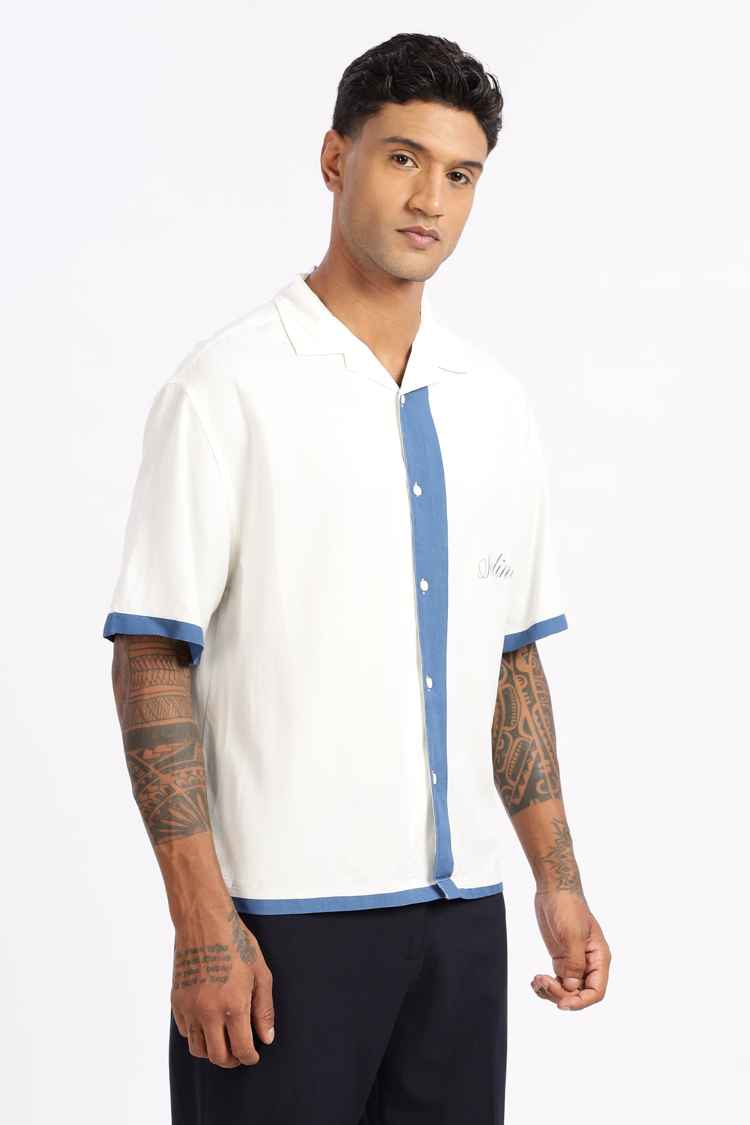 Ocean: Blue Oversized Boxy Fit Cuban Shirt