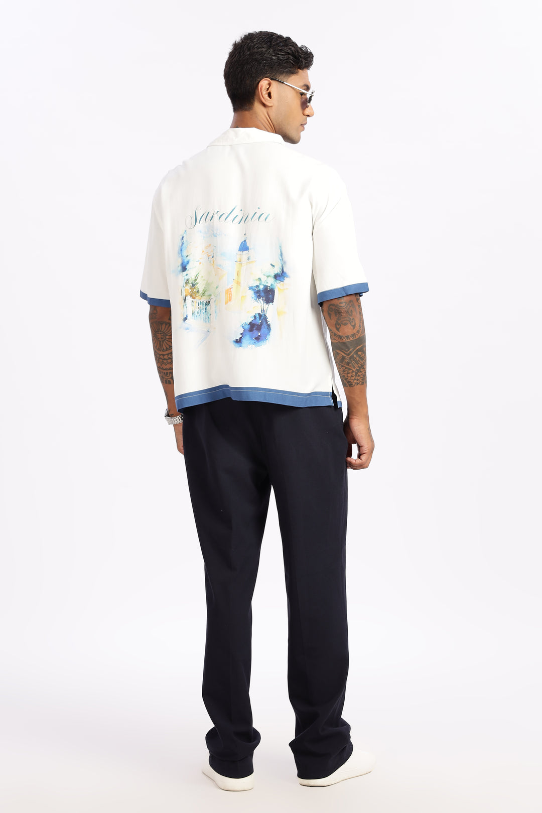 Ocean: Blue Oversized Boxy Fit Cuban Shirt