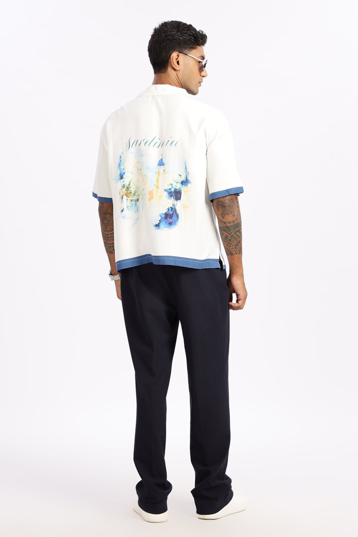 Ocean: Blue Oversized Boxy Fit Cuban Shirt