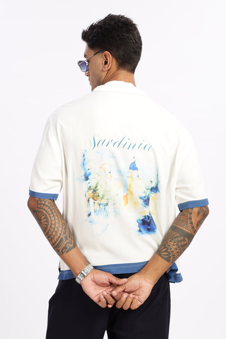 Ocean: Blue Oversized Boxy Fit Cuban Shirt
