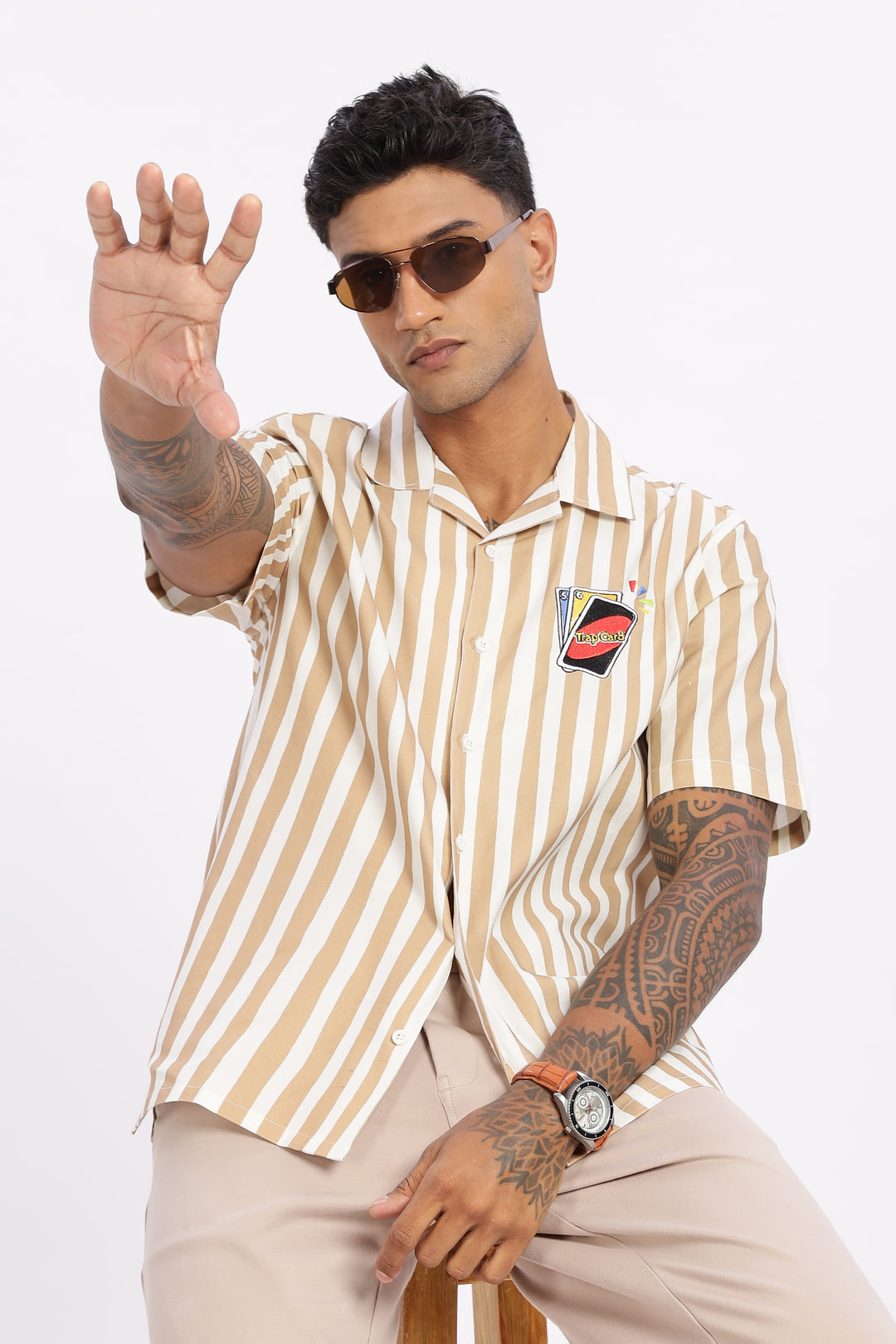 Cards: Brown Stripes Cuban Shirt
