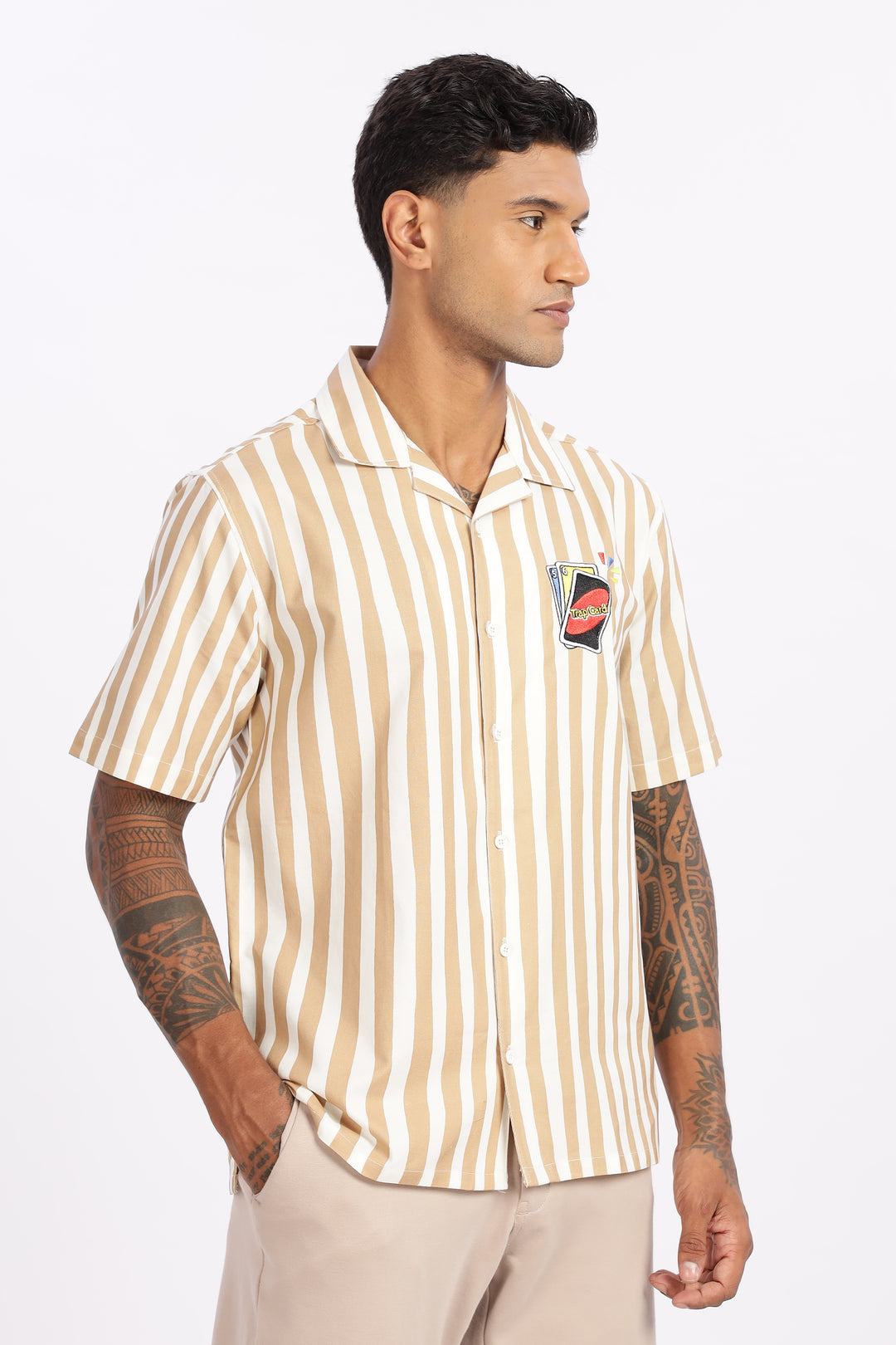 Cards: Brown Stripes Cuban Shirt