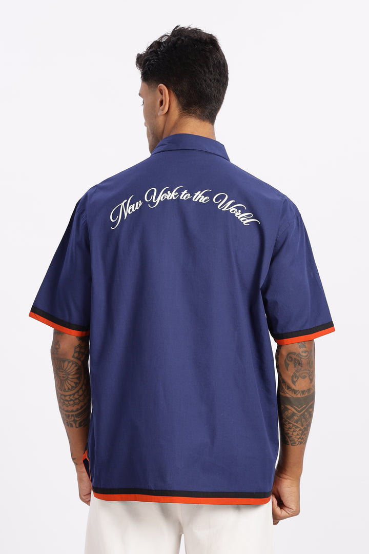 New york: Blue Oversized Shirt