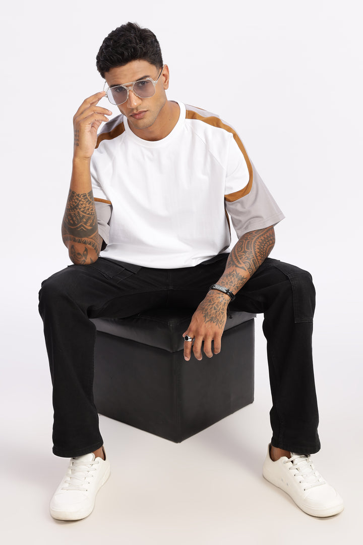 Cut & Sew White Oversized T-shirt
