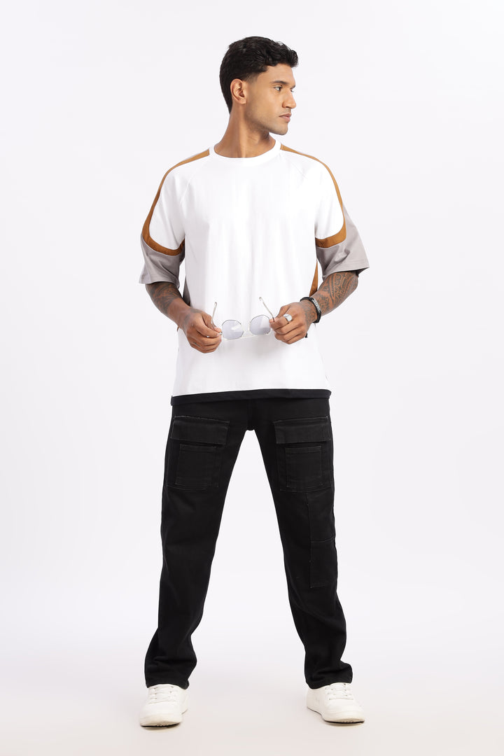Cut & Sew White Oversized T-shirt