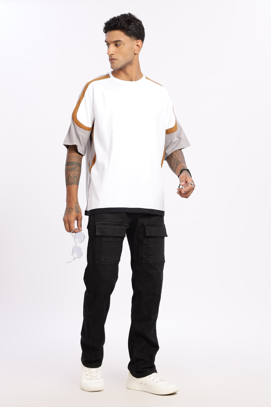 Cut & Sew White Oversized T-shirt