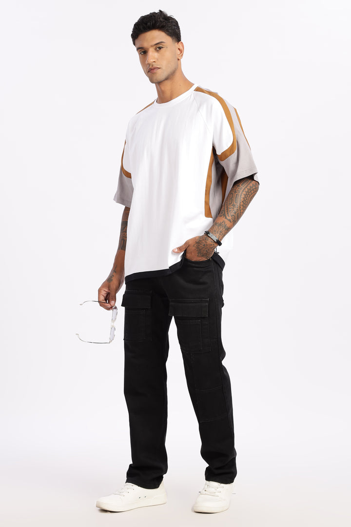 Cut & Sew White Oversized T-shirt