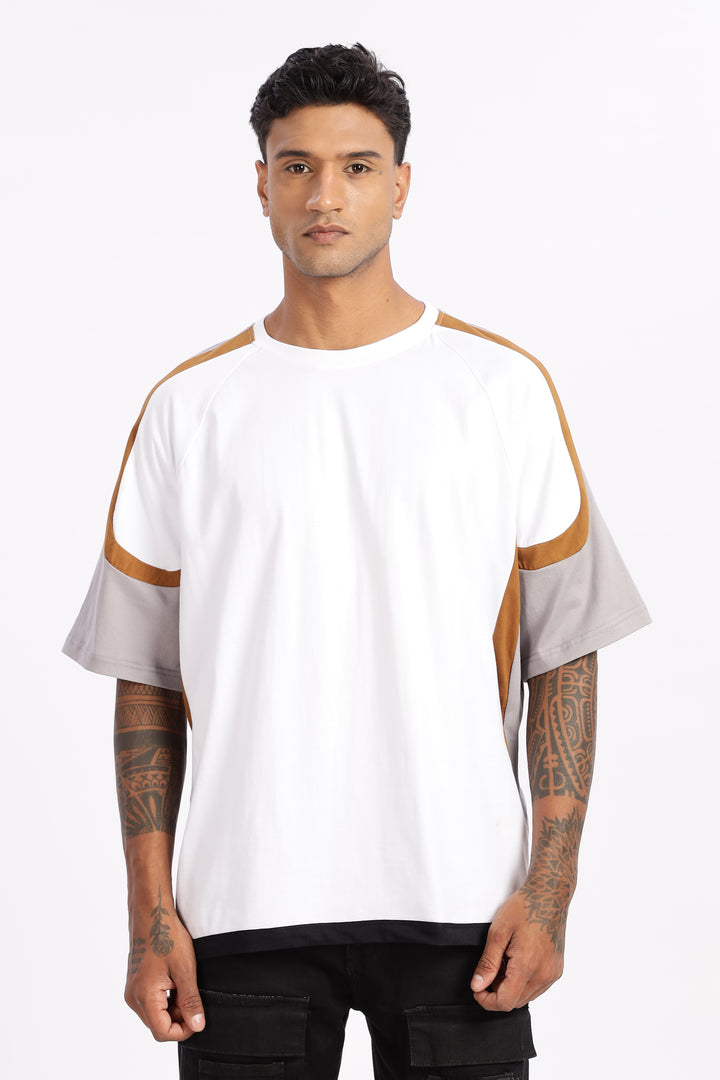Cut & Sew White Oversized T-shirt