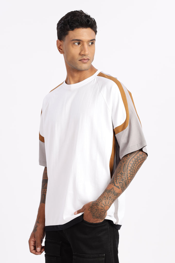 Cut & Sew White Oversized T-shirt