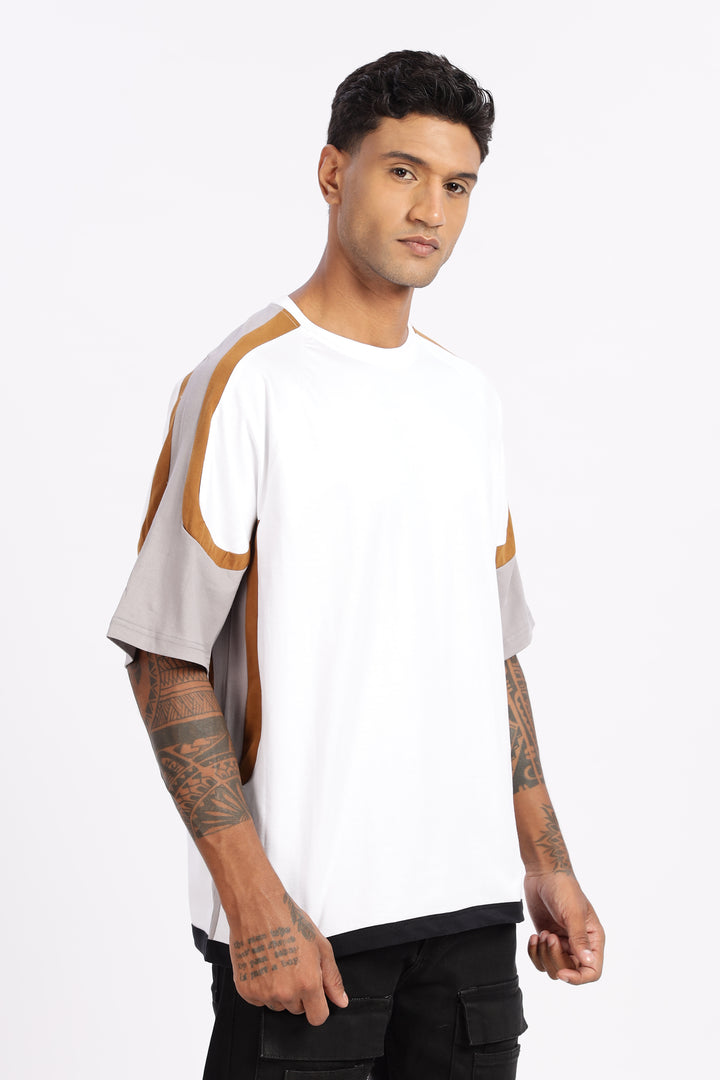Cut & Sew White Oversized T-shirt