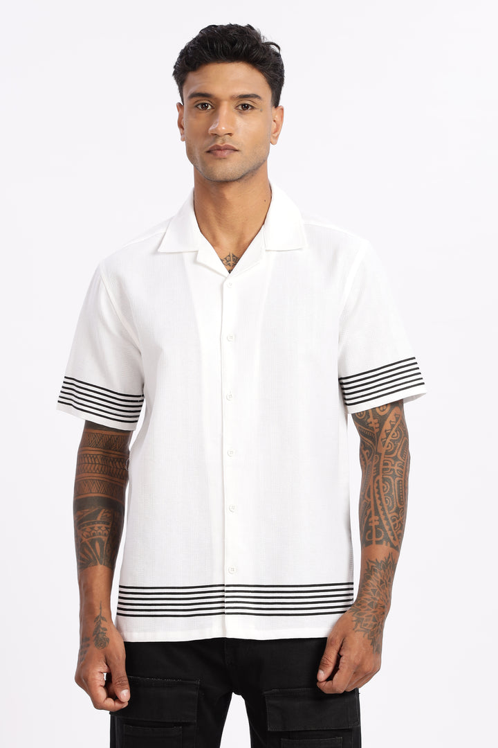 Elegant Black Stripes Cuban Shirt
