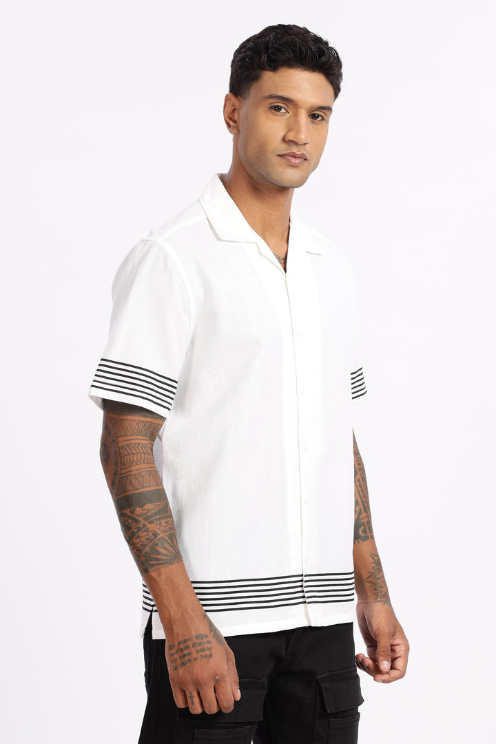 Elegant Black Stripes Cuban Shirt