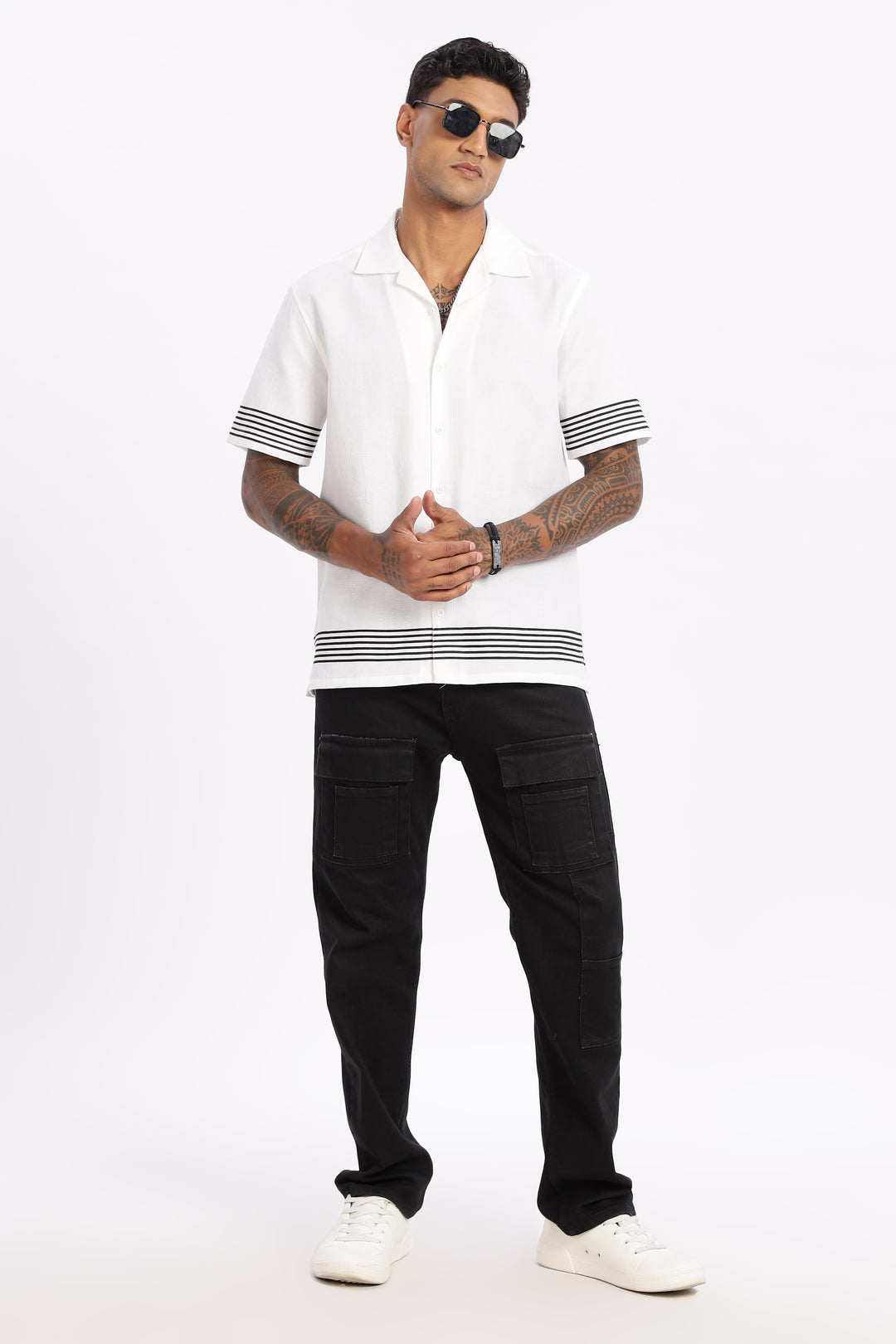 Elegant Black Stripes Cuban Shirt