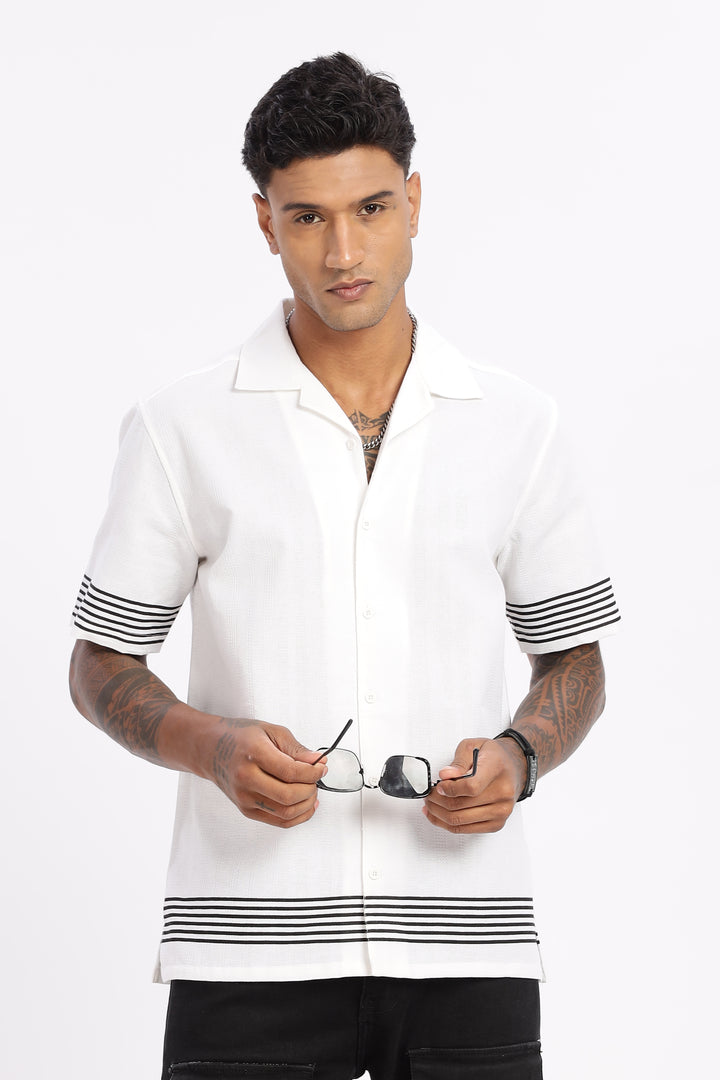 Elegant Black Stripes Cuban Shirt