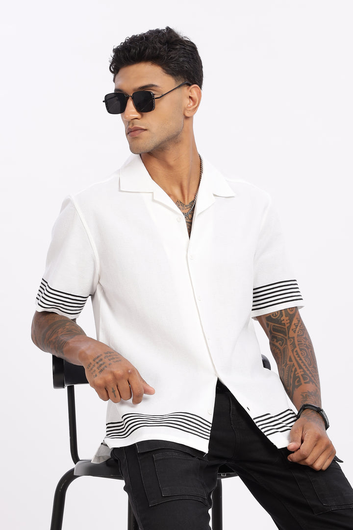 Elegant Black Stripes Cuban Shirt