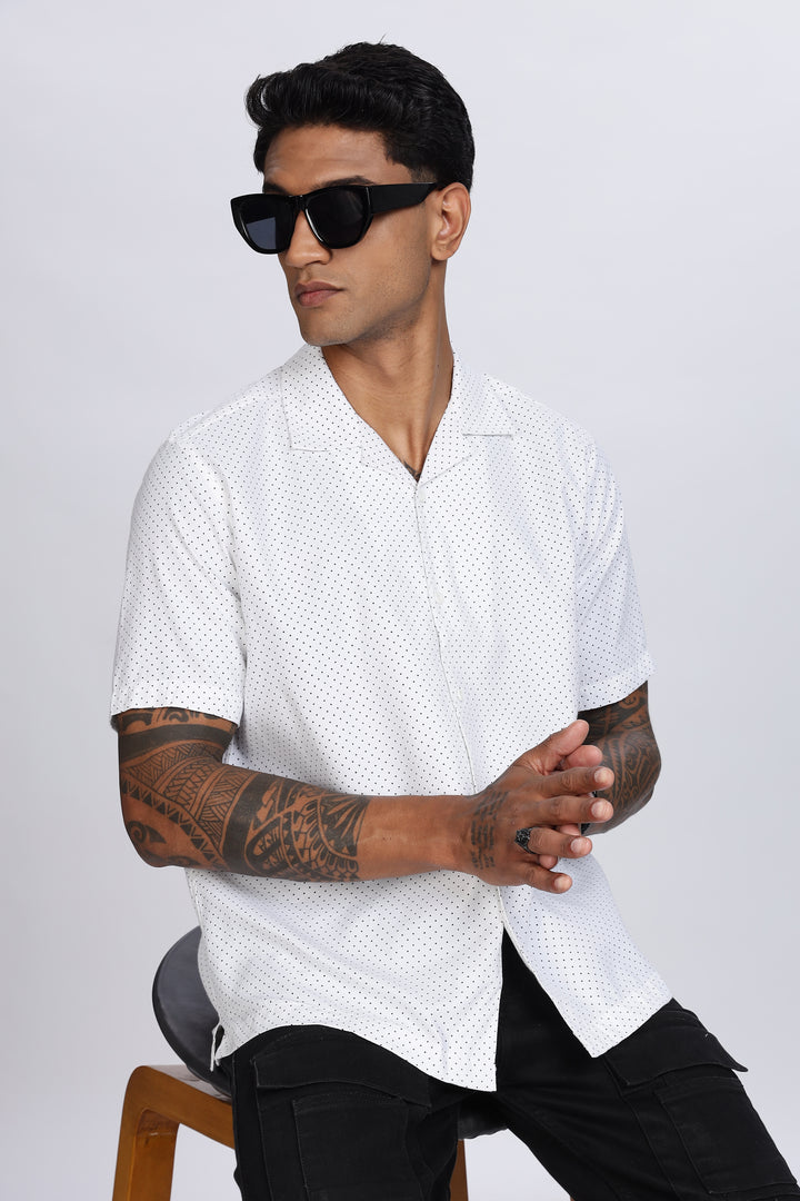 White Polka Cuban Shirt