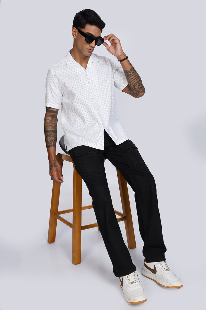 White Polka Cuban Shirt