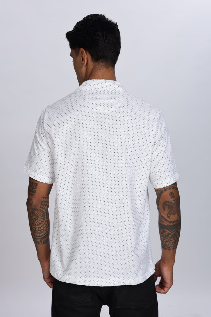 White Polka Cuban Shirt