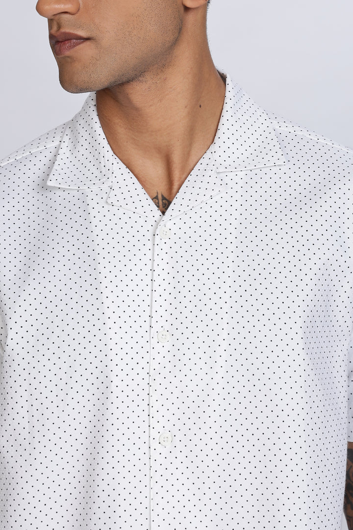 White Polka Cuban Shirt