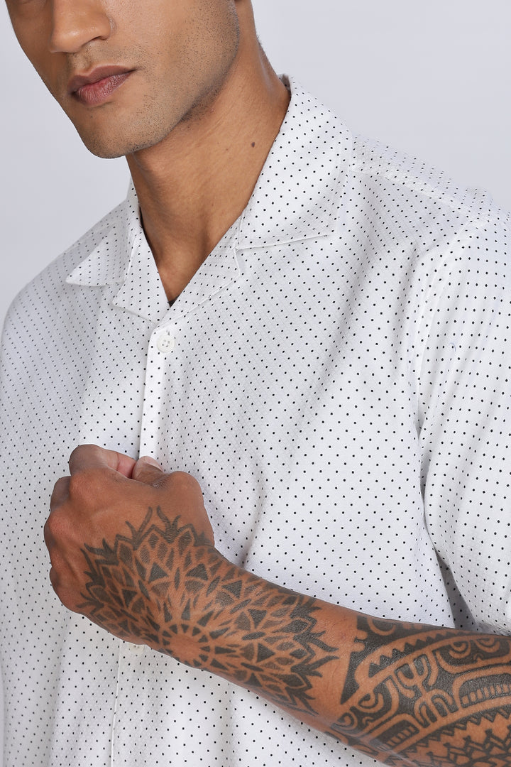 White Polka Cuban Shirt