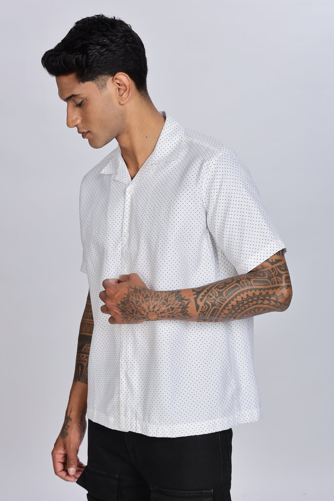 White Polka Cuban Shirt