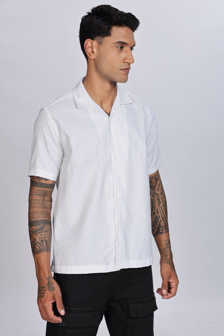 White Polka Cuban Shirt