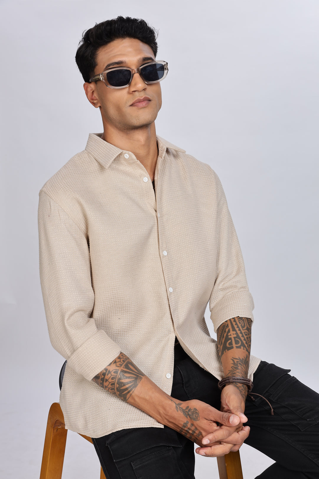 Solids: Beige Textured Fabric shirt