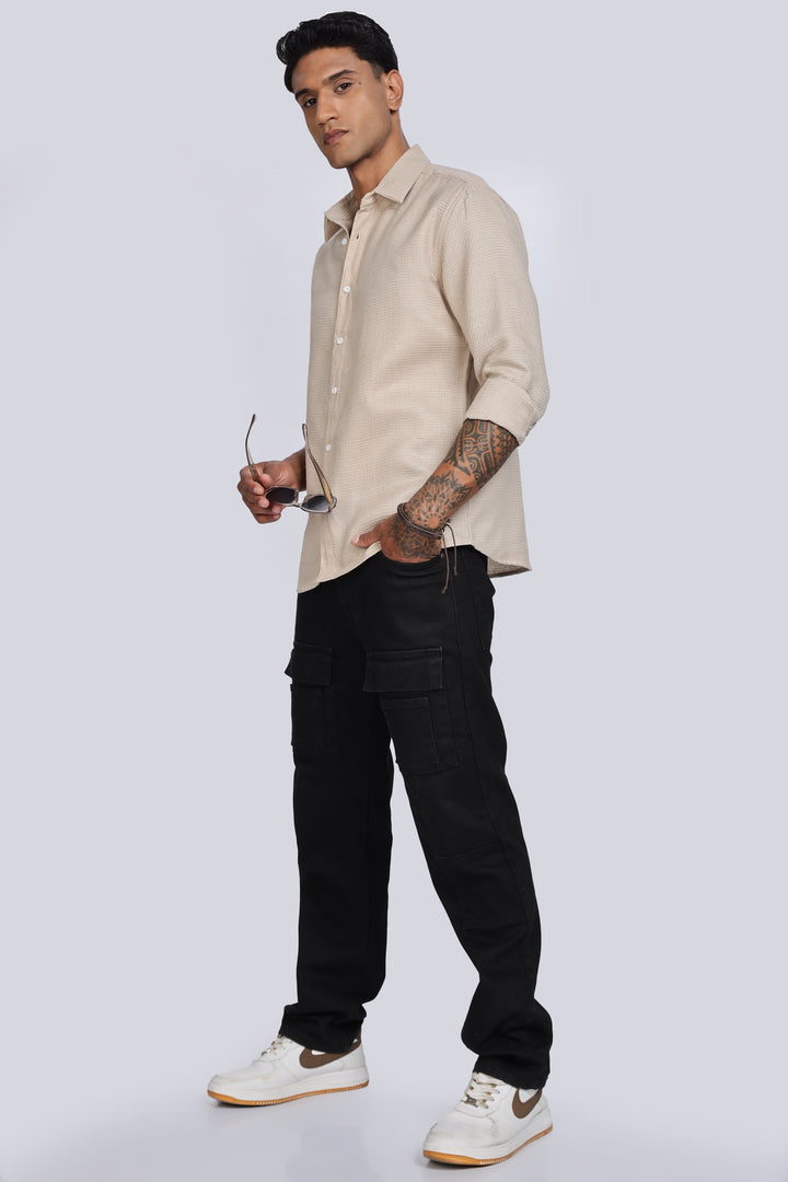 Solids: Beige Textured Fabric shirt