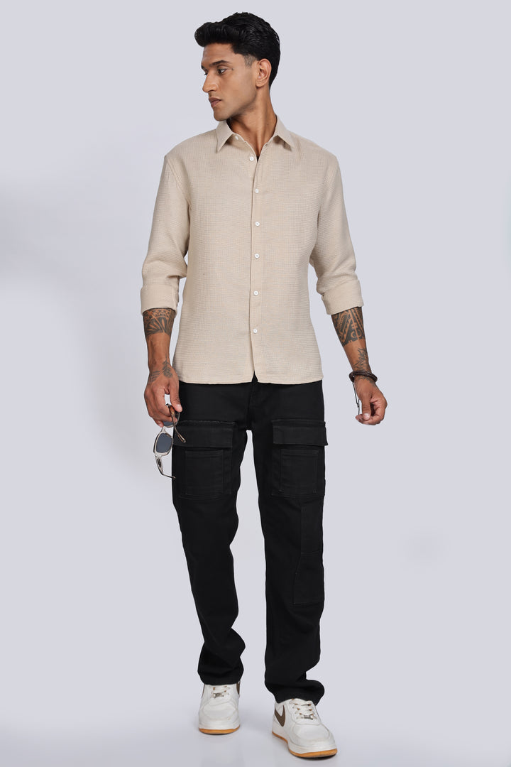 Solids: Beige Textured Fabric shirt