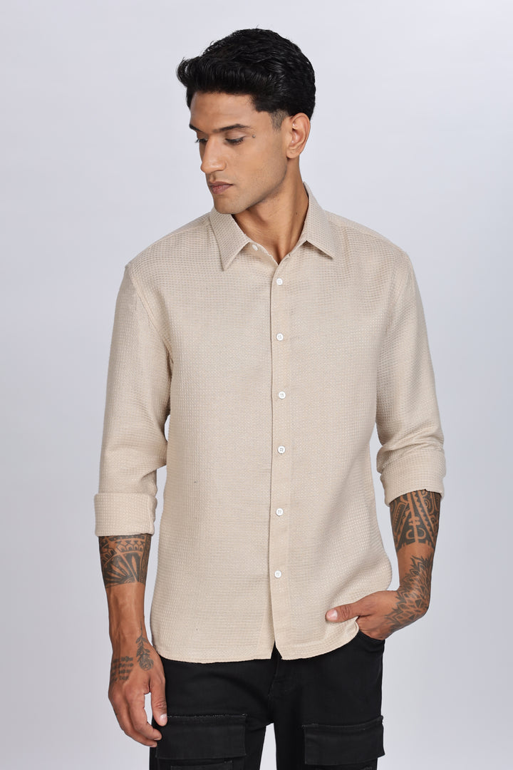 Solids: Beige Textured Fabric shirt