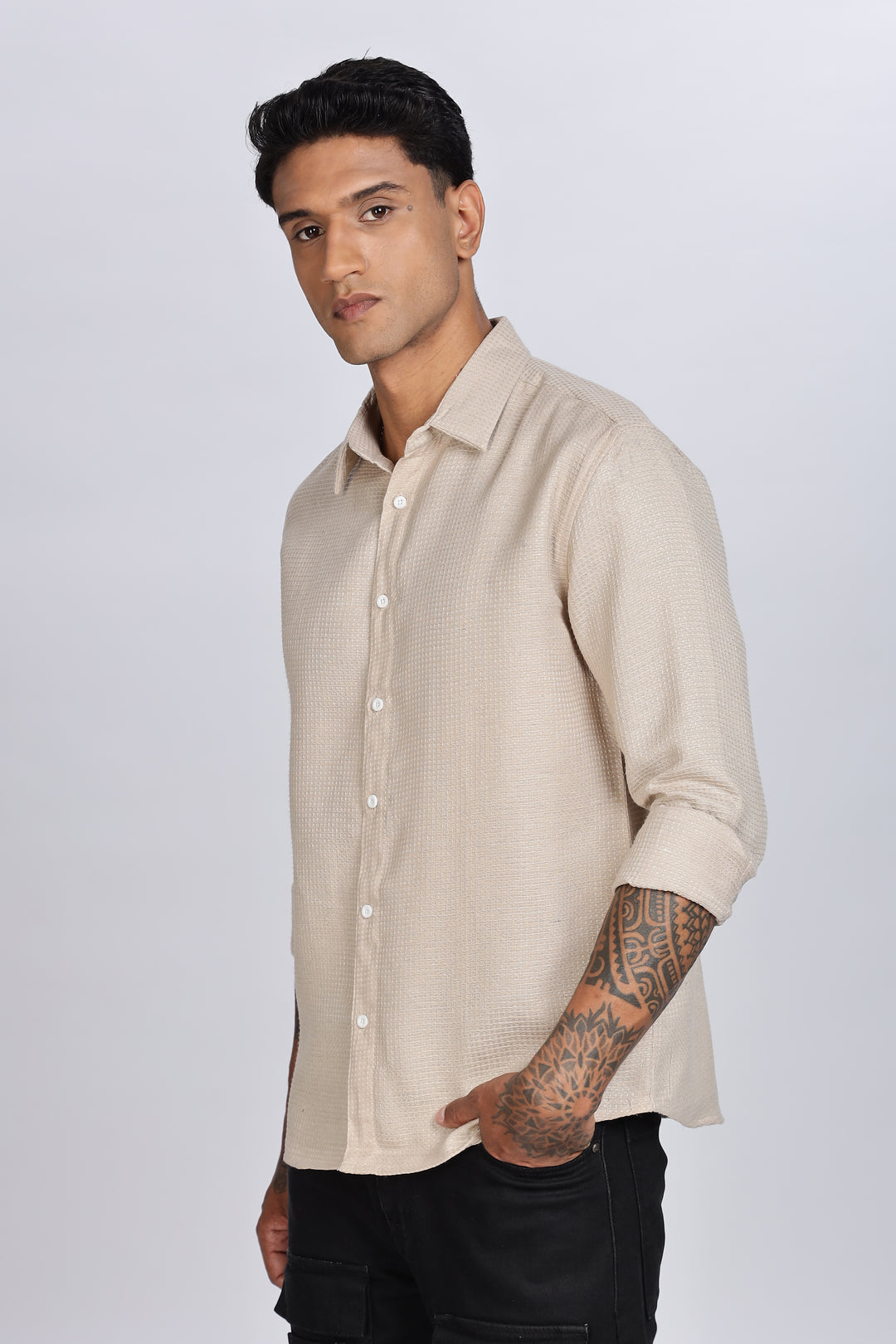 Solids: Beige Textured Fabric shirt