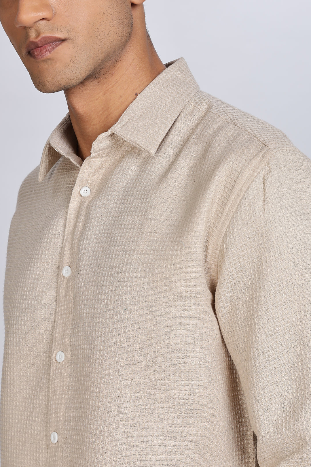 Solids: Beige Textured Fabric shirt