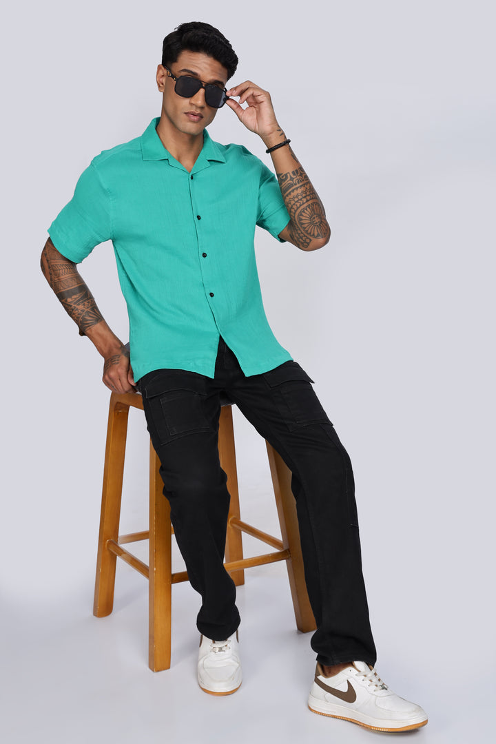 Green Crepe Cuban Shirt