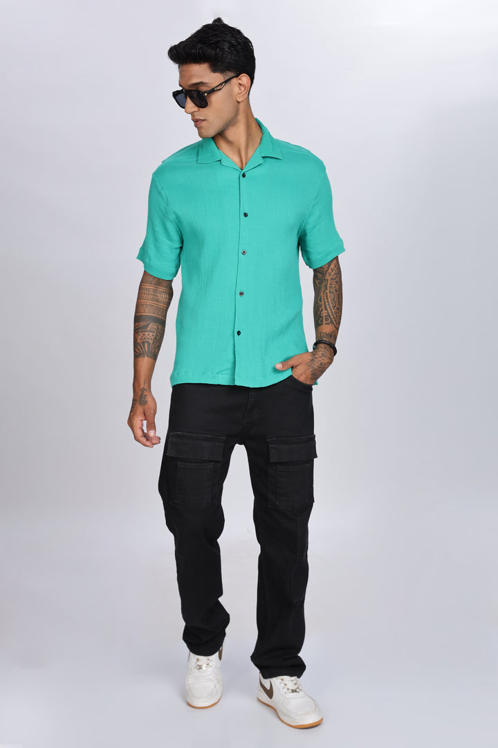 Green Crepe Cuban Shirt