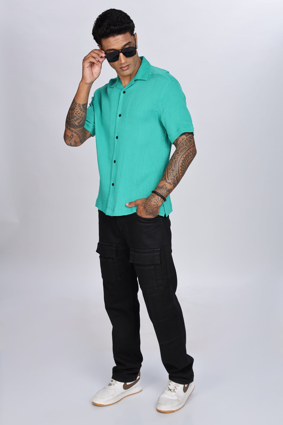 Green Crepe Cuban Shirt