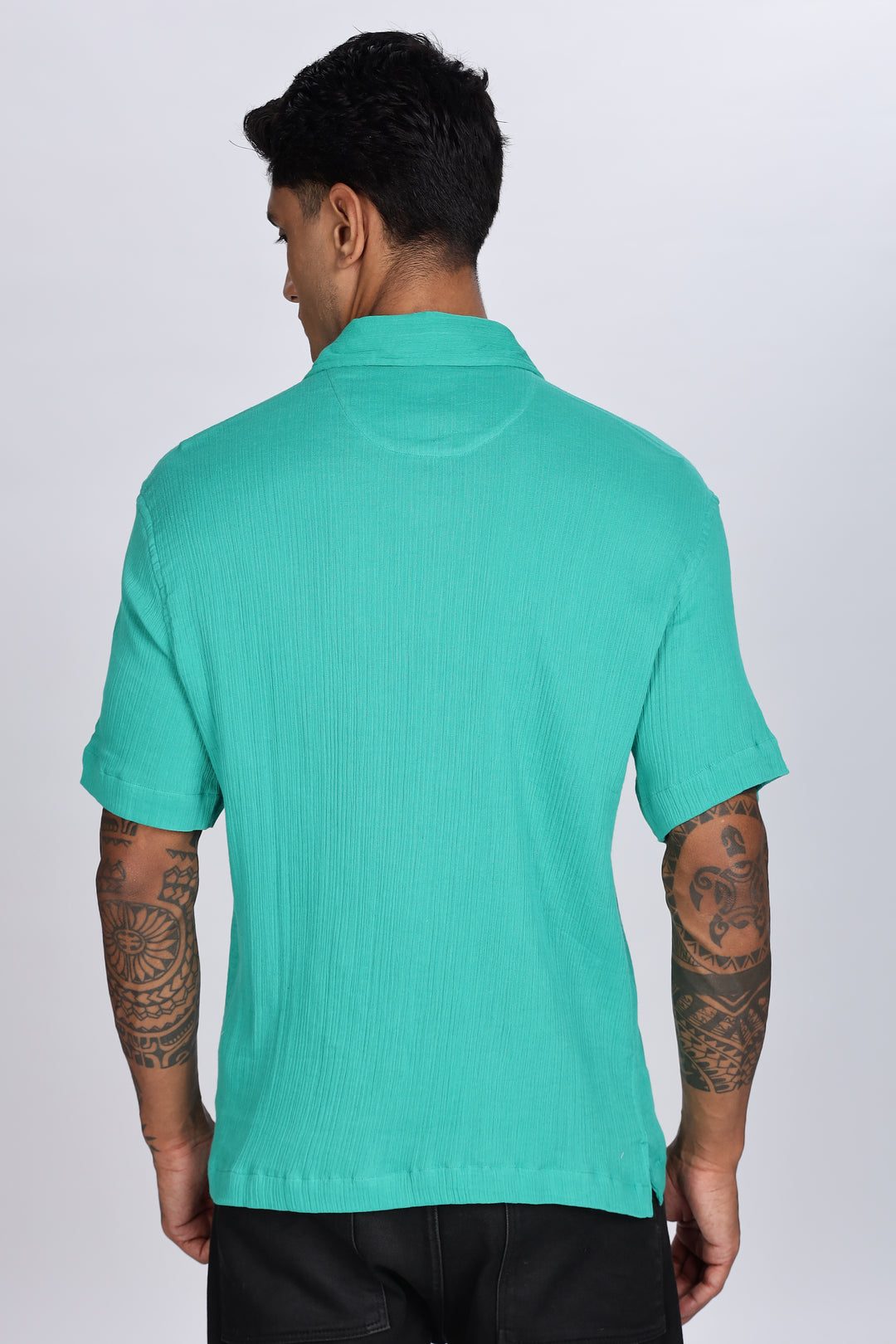 Green Crepe Cuban Shirt