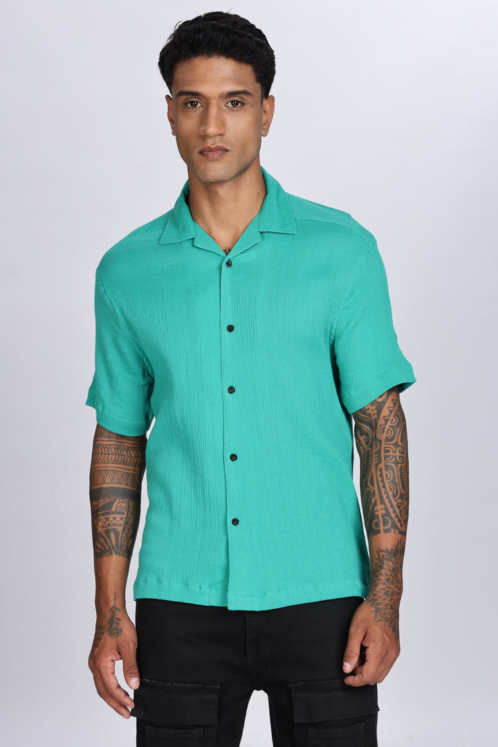 Green Crepe Cuban Shirt