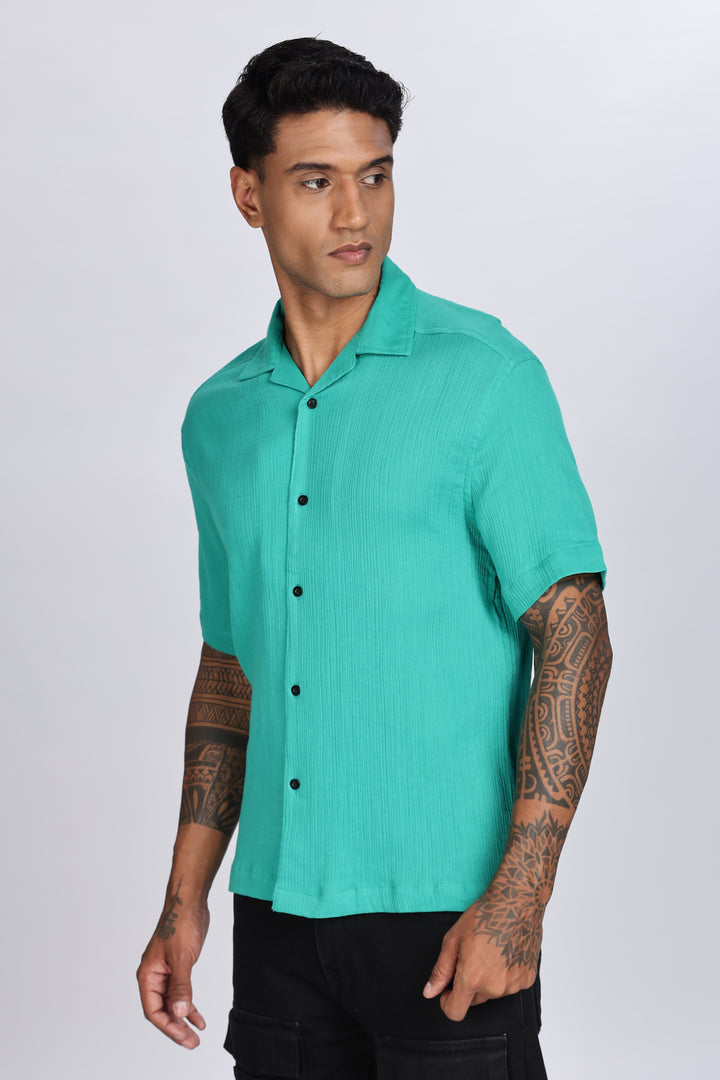 Green Crepe Cuban Shirt