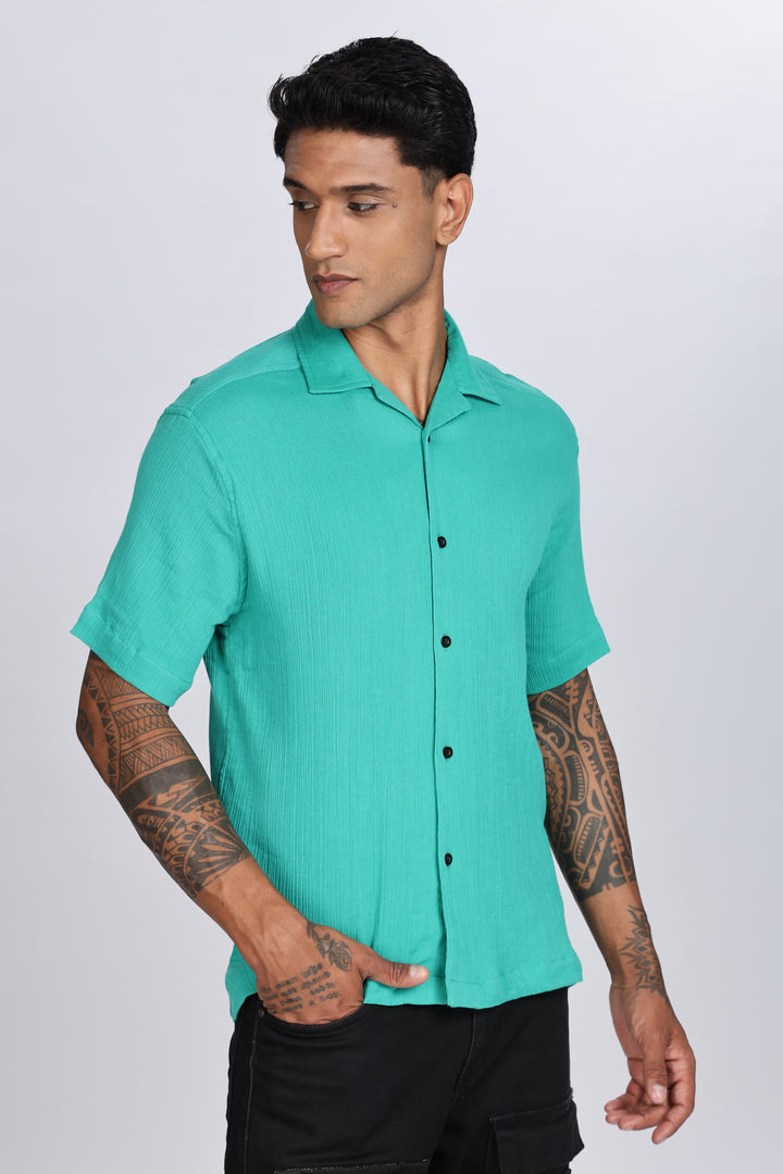 Green Crepe Cuban Shirt