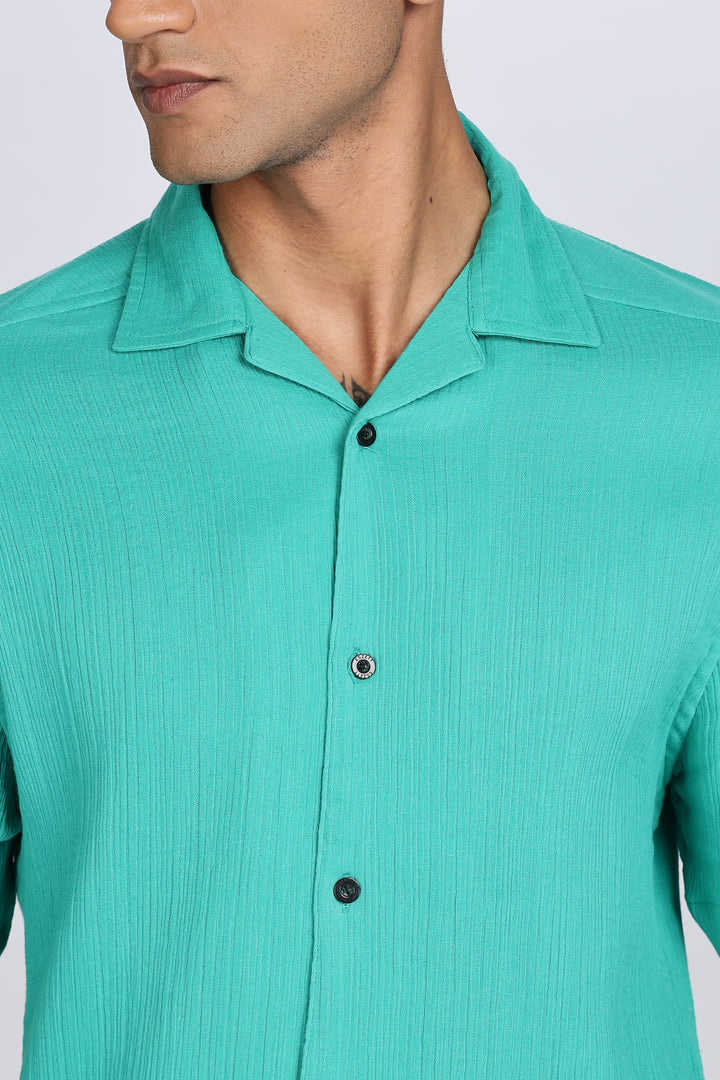 Green Crepe Cuban Shirt