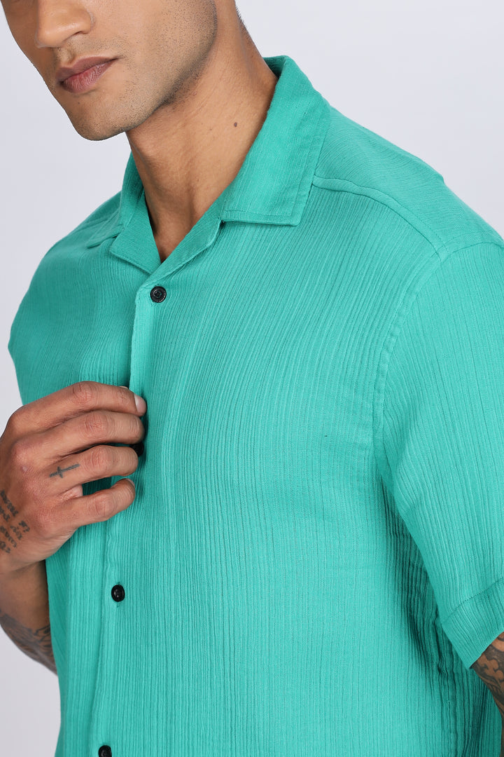 Green Crepe Cuban Shirt