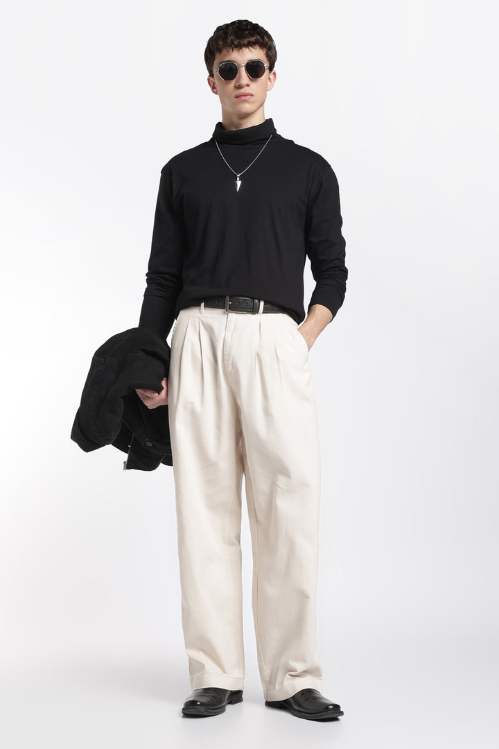 Korean Fit: Straight Creamish Navy Pants