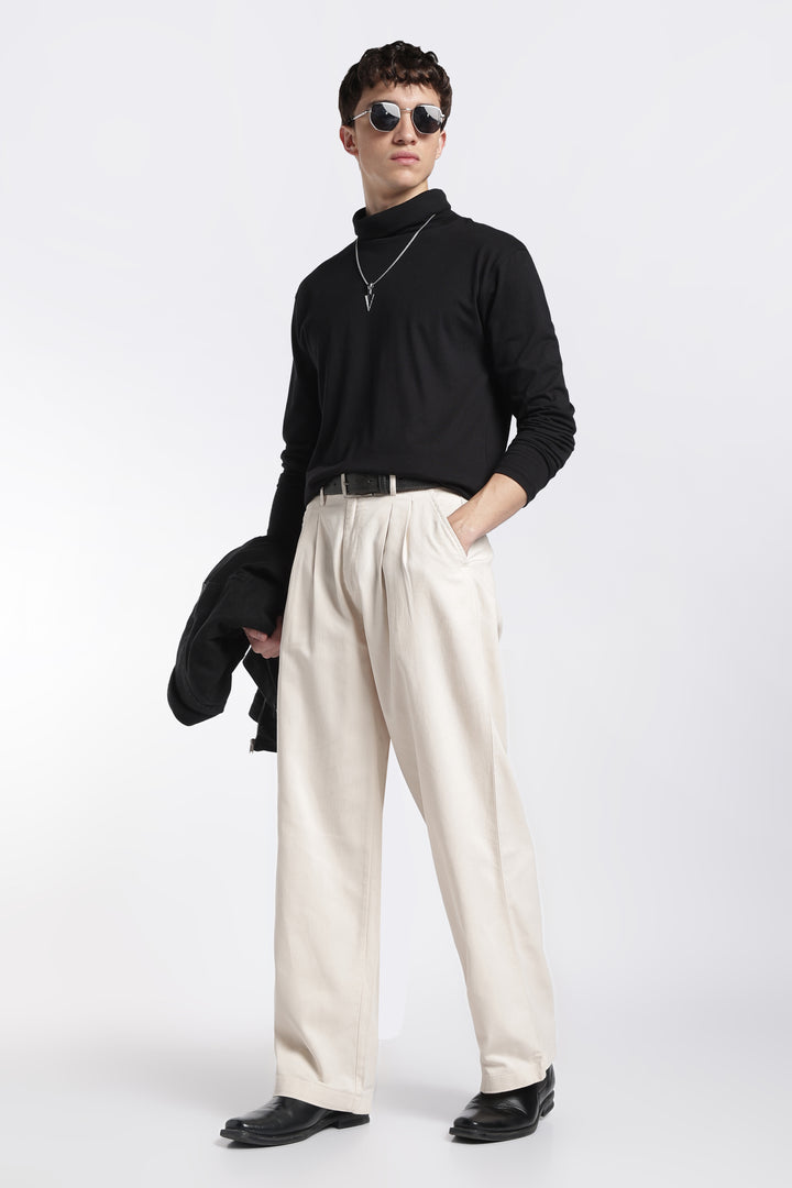 Korean Fit: Straight Creamish Navy Pants
