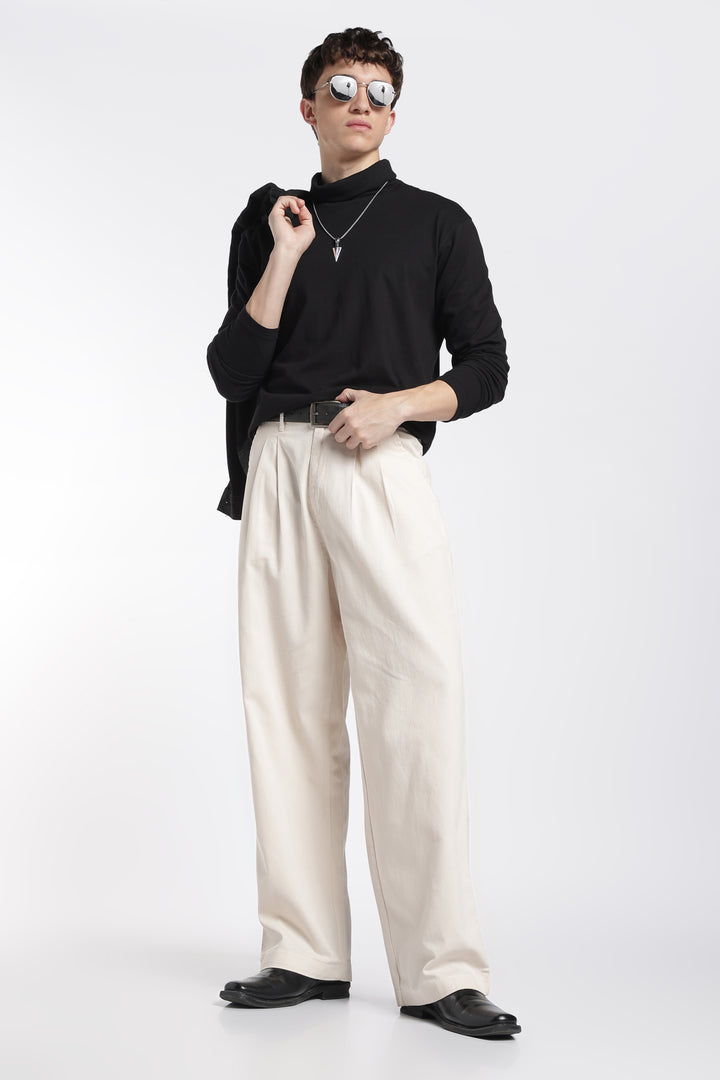 Korean Fit: Straight Creamish Navy Pants