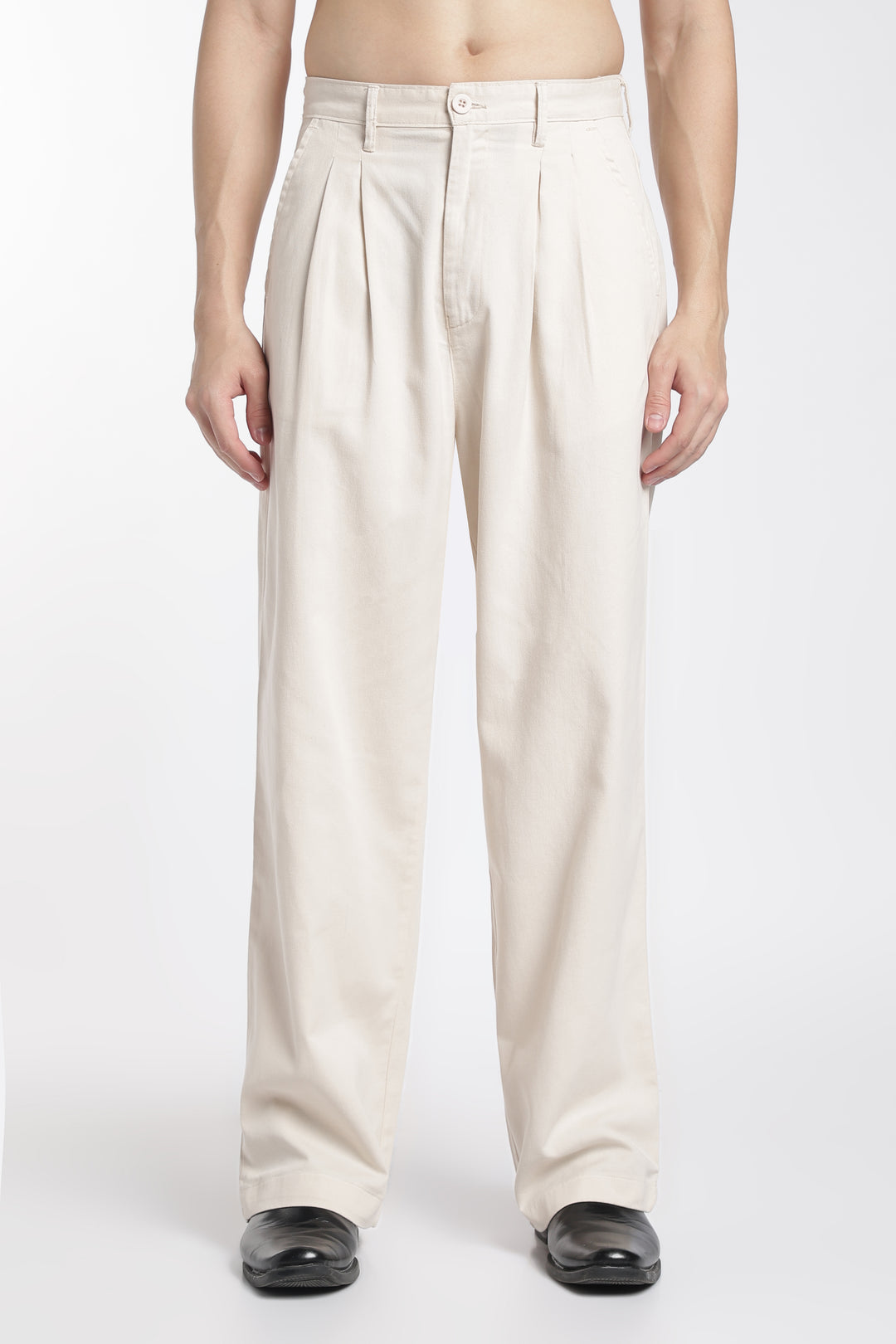 Korean Fit: Straight Creamish Navy Pants