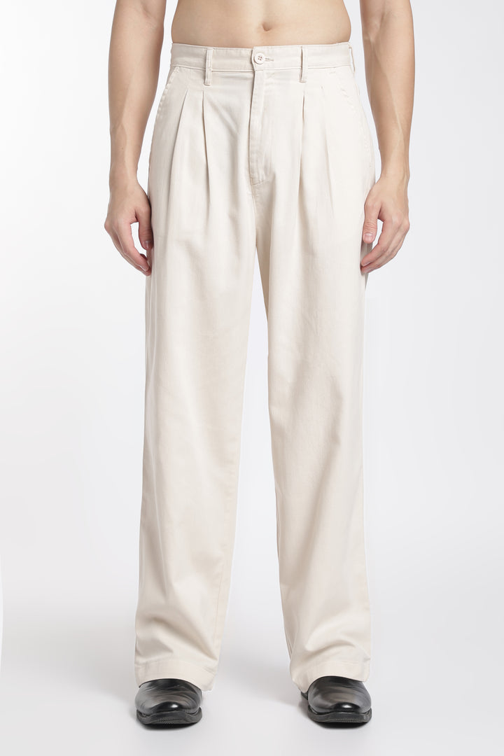 Korean Fit: Straight Creamish Navy Pants