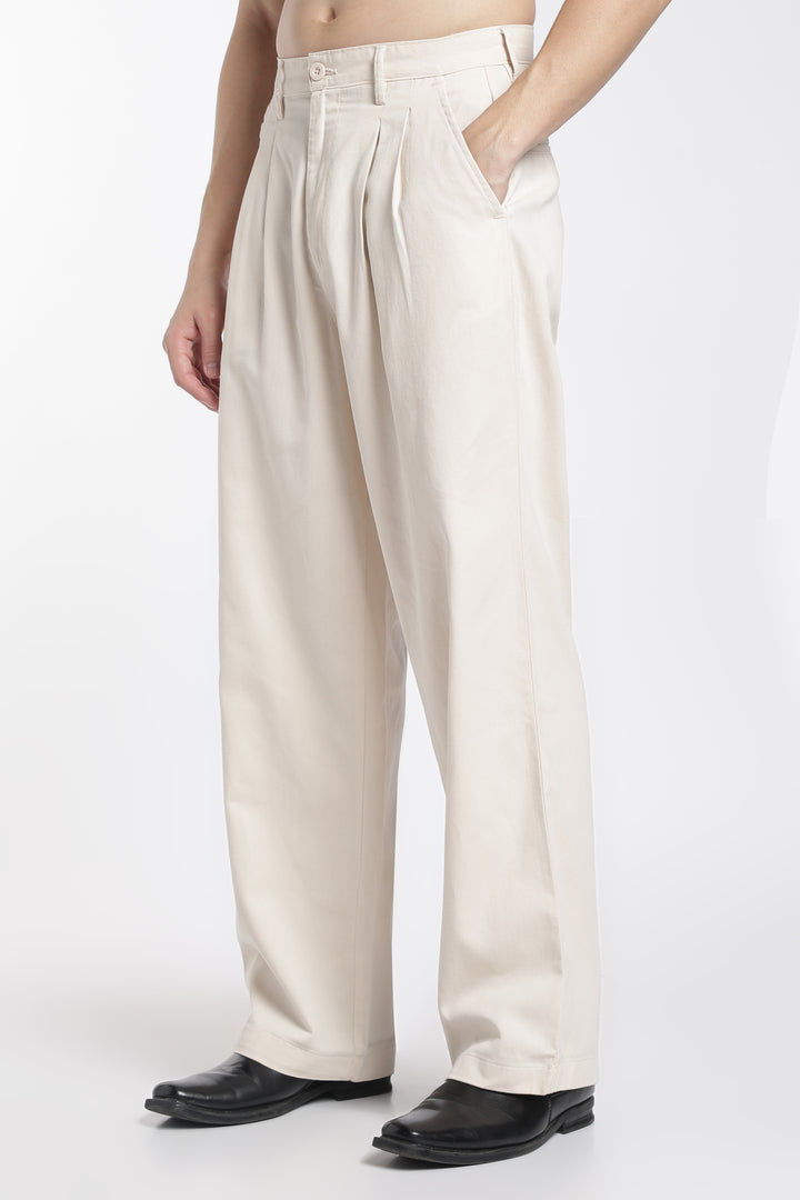 Korean Fit: Straight Creamish Navy Pants