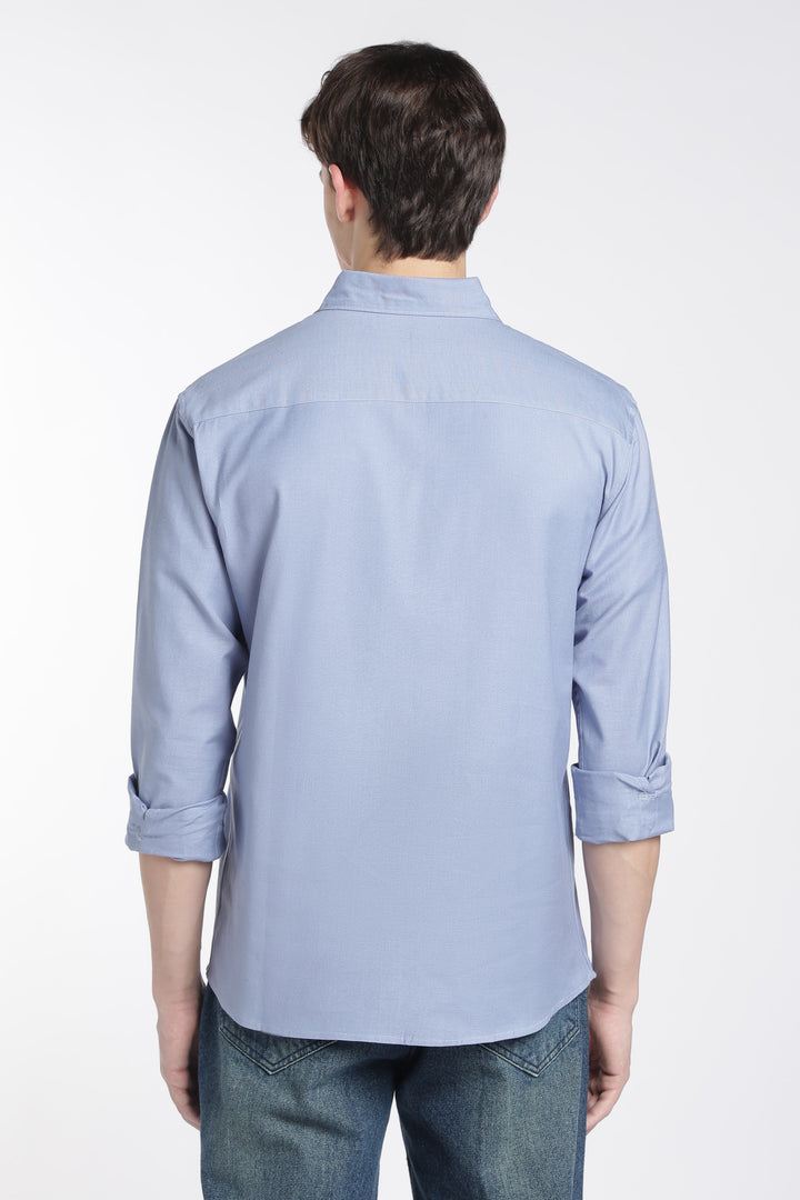 Pocket Yacht Embroidery : Linen Blue Shirt
