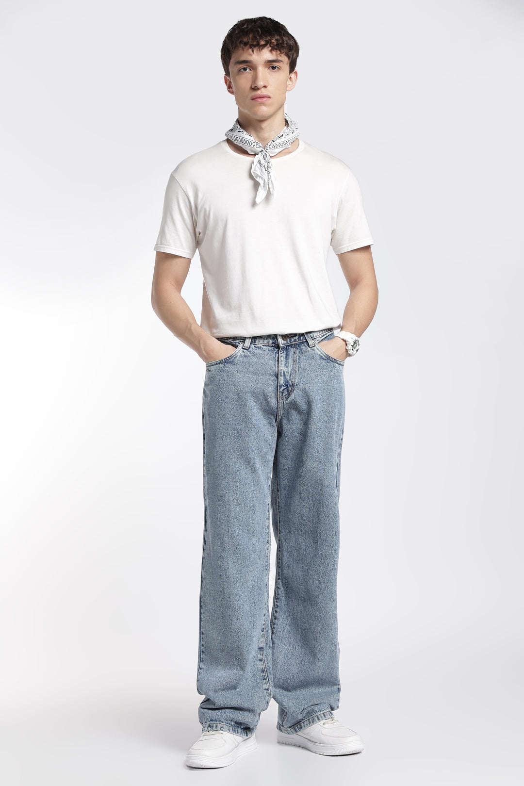 Straight Fit : Acid Washed Blue Jeans